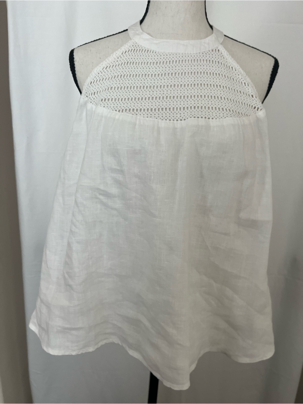 Rachel Zoe White Linen Halter Top with Crochet Yoke - Picture 2 of 8